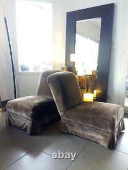 2 70' Chestnut Brown Velvet Heating Chairs. Very Good Vintage Condition
