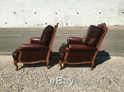 2 Leather Armchairs And Wooden Louis XV Style In Very Good Condition
