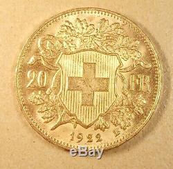20 En 1922 Switzerland Gold Good Condition