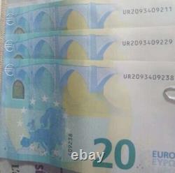 3 bills of 20 euros Consecutive serial numbers Very good condition