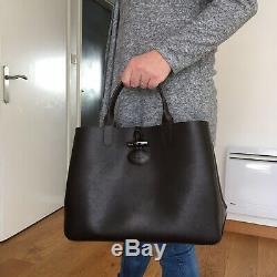 Beautiful Leather Bag Lonchamp Reed Brown Fuchsia Reversible 38x28cm Very Good