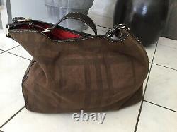 Burberry Slipper Bag Leather And Brown Canvas Very Good Condition