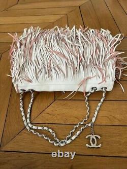 Chanel Bag In White Leather And Fringes (inside Pink Fringes) Very Good Condition