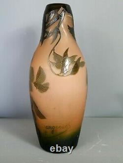 D'argental Vase In Multilayer Glass Floral Decoration Signed Very Good Condition
