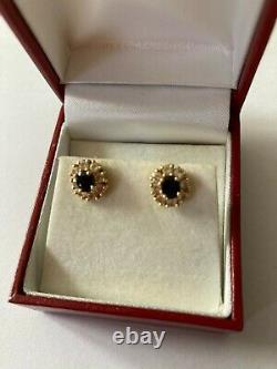 Gold Nail Earrings With Sapphire And Zirconium Very Good Condition