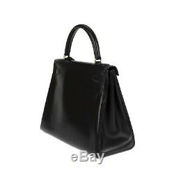 Hermès Kelly 28 In Black Box Leather, Gold Jewelery, Very Good Condition