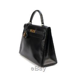 Hermes Kelly 32 Black Leather Box, Ghw, In Very Good Condition