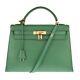 Hermes Kelly 32 Cm Saddle Leather Courchevel Green Grass, Very Good Condition