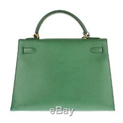 Hermes Kelly 32 CM Saddle Leather Courchevel Green Grass, Very Good Condition