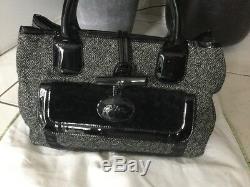 Longchamp Bag Tweed Gray And Black Patent Leather Very Good Condition