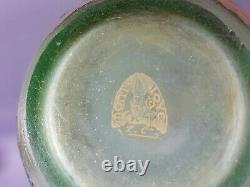 Montjoye Legras Vase Frosted Glass Engraved Iris Enamelled Decoration, Signed Very Good Condition