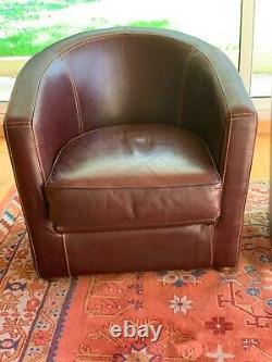 Pair Of Marron Leather Club Armchairs. Very Good Condition