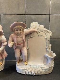 Pair of porcelain menu doors Little boy / little girl very good condition intact