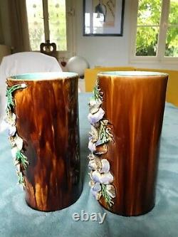 Rare Pair Of Barbotine Vases Very Good Condition