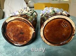 Rare Pair Of Barbotine Vases Very Good Condition