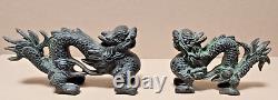 Rare pair of patinated bronze dragons China 19th century very good condition