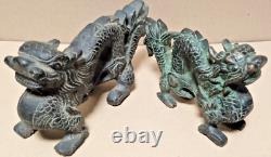 Rare pair of patinated bronze dragons China 19th century very good condition