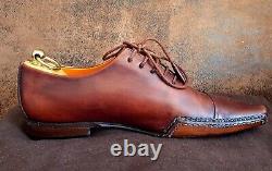 SANTONI Handmade Brown Leather Lace-up Richelieu Derby Shoes Size 7/41 in Very Good Condition