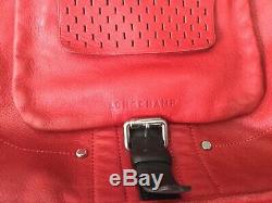 Sublime Tote Bag Longchamp Red Leather, Brown Very Good Condition