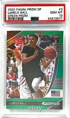 Translate this title in English: Lamelo Ball 2020 Panini Prizm DP Green #3 PSA 10 Gem Mint Very Good Condition RC Card