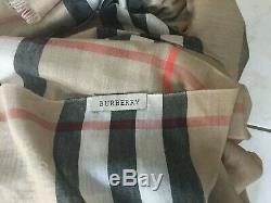 Very Large Stole Cheche Scarf Burberry Beige Tartan Silk Good Condition 250x70
