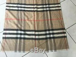 Very Large Stole Cheche Scarf Burberry Beige Tartan Silk Good Condition 250x70