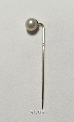 Vintage 18K Gold Tie Pin or Scarf Pin with 1.5g Pearl in Very Good Condition