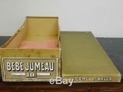 Boîte ancienne pour poupée Bébé Jumeau taille 10 en carton, très bon état