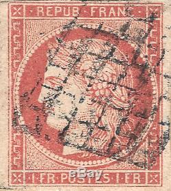 France 1849 n°7 ceres 1 franc vermillon très belle nuance oblitéré