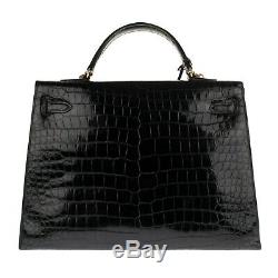 Hermès Kelly 35 bandoulière en crocodile porosus noir, très bon état