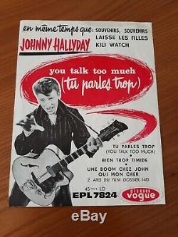 Johnny HALLYDAY Affiche Originale VOGUE EPL 7824 18 x 23,5 cm Très Bon Etat 1961