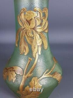 Montjoye Legras vase verre givré décor gravé émaillé d'iris, signé Très bon état