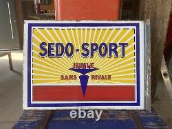 Plaque émaille Ancienne Huile Sedo Sport Très Bon État / Emailchild Enamel Sign