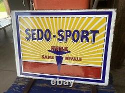 Plaque émaille Ancienne Huile Sedo Sport Très Bon État / Emailchild Enamel Sign