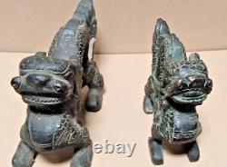 Rare paire de dragons en bronze patiné Chine 19 ème très bon état