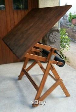 Table à dessin H Morin 1935 chassis et table en bois 120 par 80 cm très bon etat