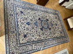 Tapis véritable Nain persan fait main 100% laine bleue et beige très bon état